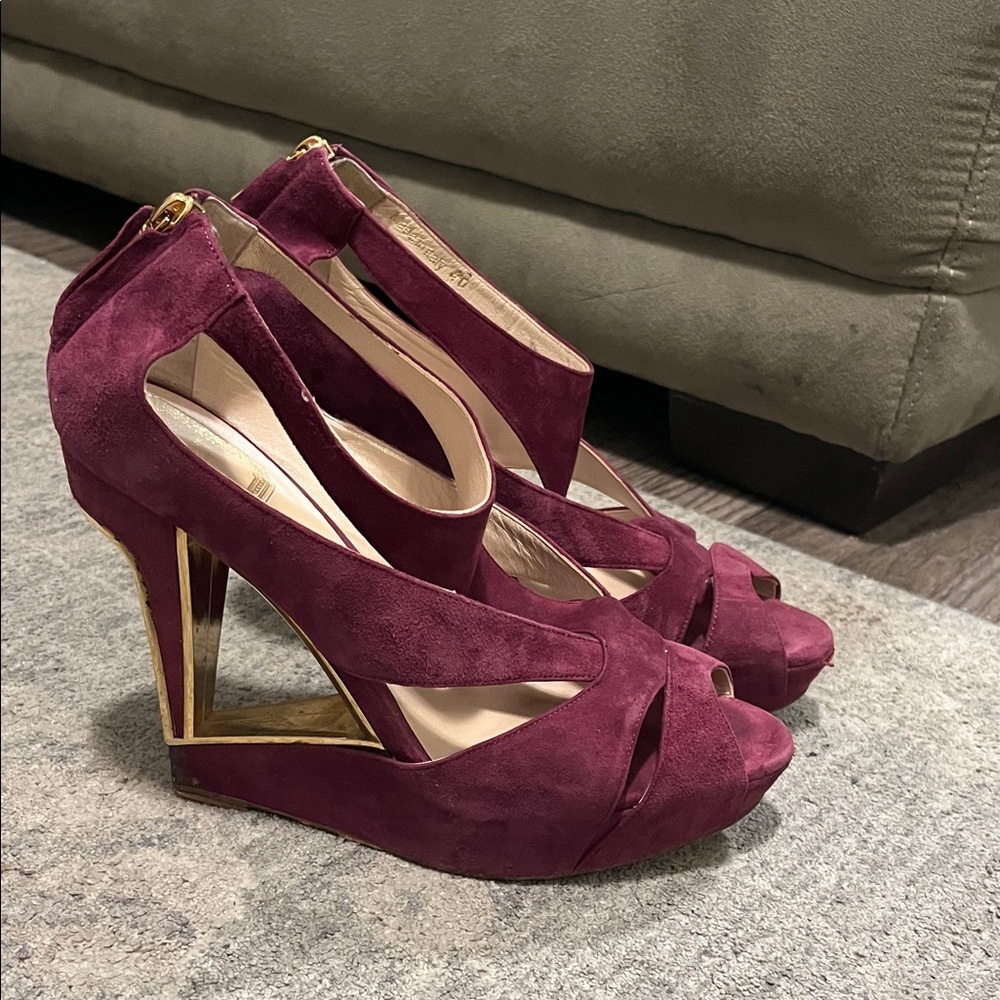 Dior Burgundy and Gold Wedge Sandals